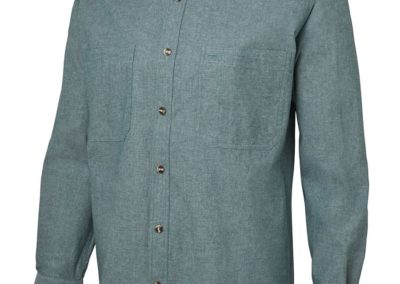 Unisex LS Cotton Chambray Shirt Green Stitch