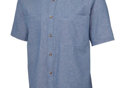 Unisex SS Cotton Chambray Shirt Blue Stitch